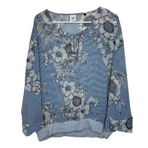 Cabi Sirena Dolman Sleeve Floral Stripe Top | Flowy Sleeve Shirt | Womens Size S